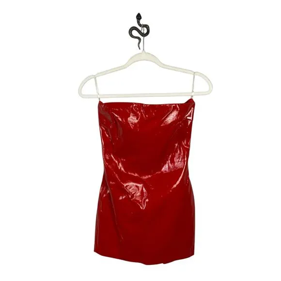 CULTNAKED Killa Mini Dress Patent Leather Strapless Sexy Party Clubbing Red Sz S
