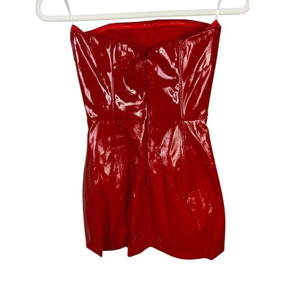 CULTNAKED Killa Mini Dress Patent Leather Strapless Sexy Party Clubbing Red Sz S
