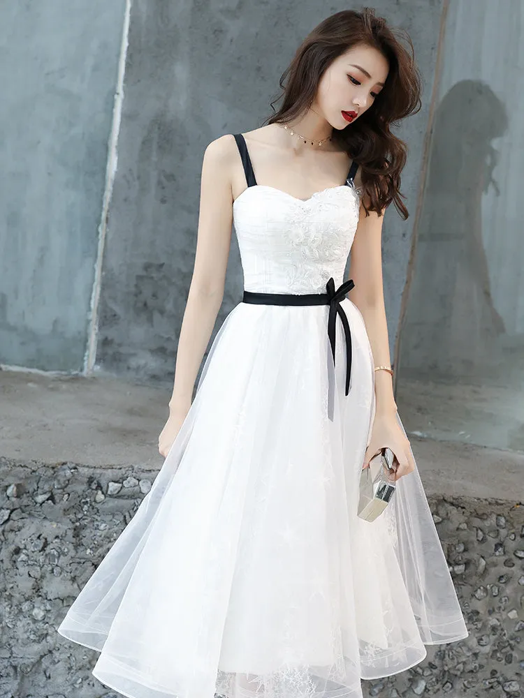Cute White Short Homecoming Dress Party Dress, Tulle with Lace Graduation Dresses