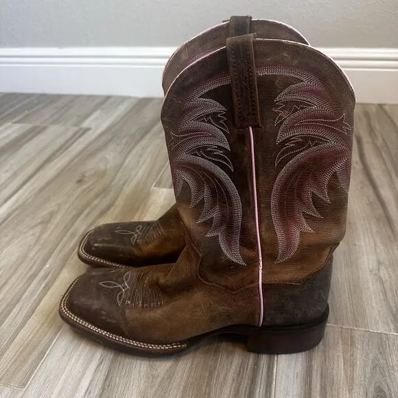Dan Post Apache Cowboy Boots Leather Pink Women's 9.5 Western Festival Mid Shaft