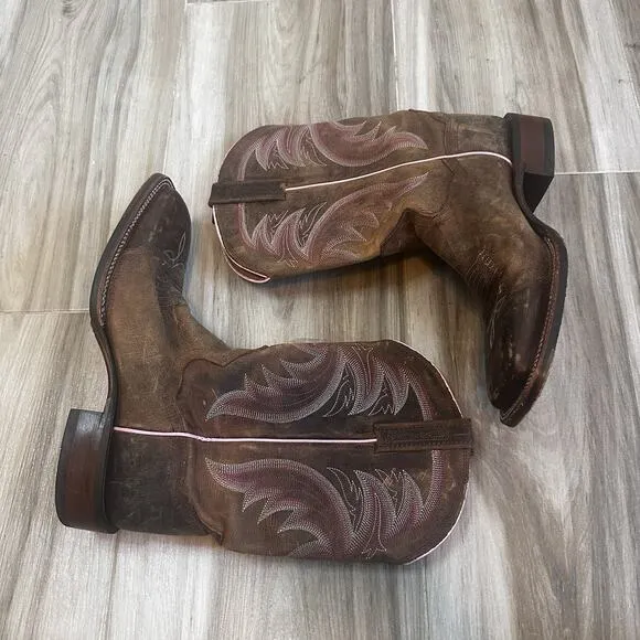 Dan Post Apache Cowboy Boots Leather Pink Women's 9.5 Western Festival Mid Shaft