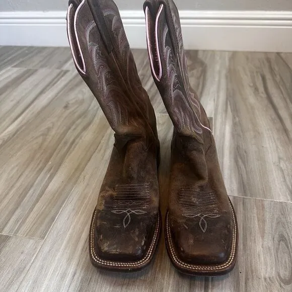 Dan Post Apache Cowboy Boots Leather Pink Women's 9.5 Western Festival Mid Shaft