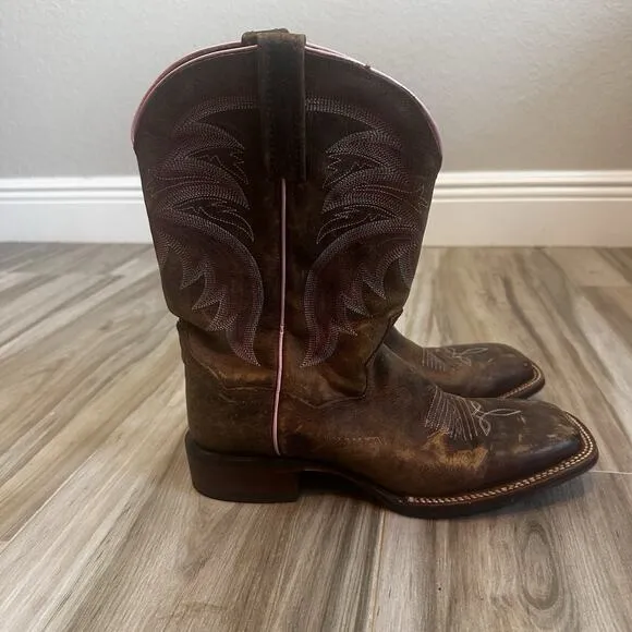 Dan Post Apache Cowboy Boots Leather Pink Women's 9.5 Western Festival Mid Shaft