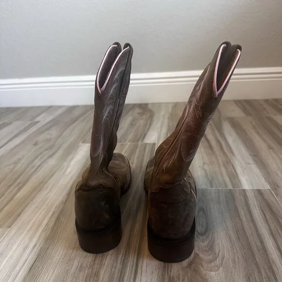 Dan Post Apache Cowboy Boots Leather Pink Women's 9.5 Western Festival Mid Shaft