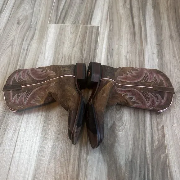 Dan Post Apache Cowboy Boots Leather Pink Women's 9.5 Western Festival Mid Shaft