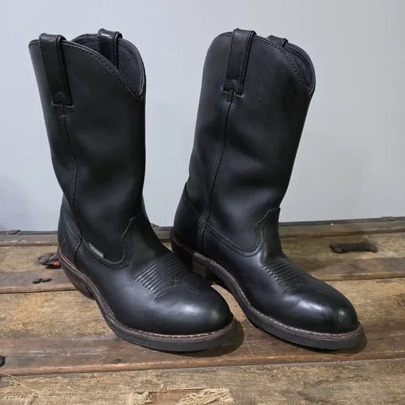 Dan Post Black Albuquerque Waterproof Distressed Leather Cowboy Boots. Western