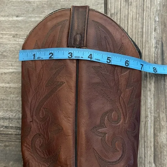 DAN POST COWBOY BOOTS WINGTIP BROWN STITCHED LEATHER, #16782 SIZE 9D, VINTAGE