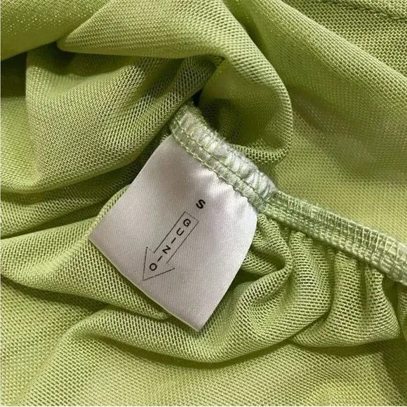 Danielle Guizio- Lime Green One Shoulder Asymmetrical Ruched Midi Dress Size S