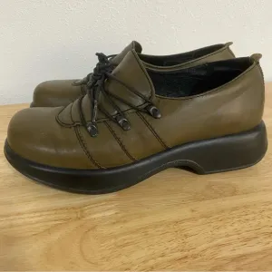 Dankso Janika Oxfords 41 Green Leather Lace Up Shoes Clogs Chunky Platform Y2K