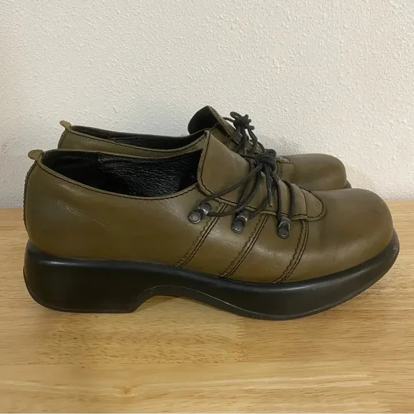 Dankso Janika Oxfords 41 Green Leather Lace Up Shoes Clogs Chunky Platform Y2K