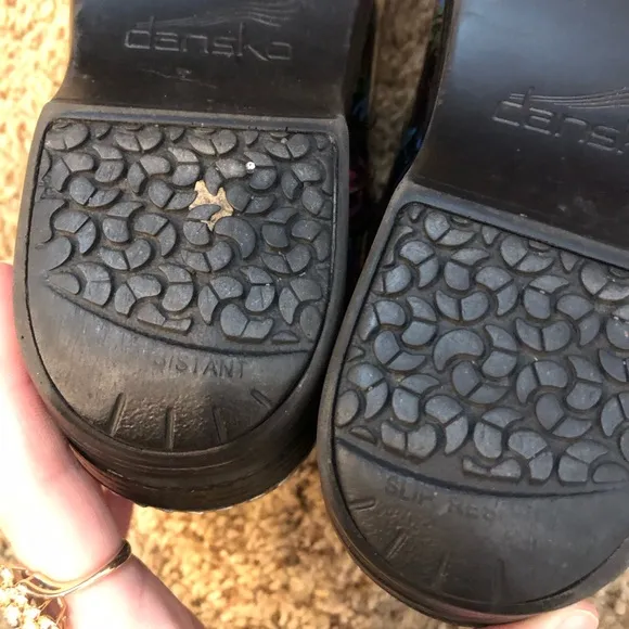 Dansko Black and Pink Mules with Chunky Sole paint splatter design sz 38