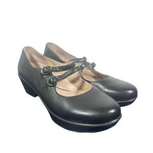 Dansko Black Leather Mary Jane Heels Sz 39 Us 8.5-9 Double Strap Comfort Work