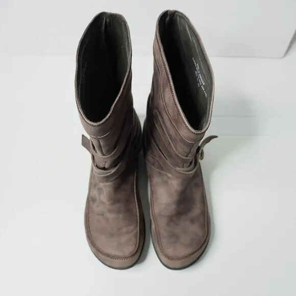 Dansko Brown Leather Mid Calf Boots Distressed Buckle Comfort Pull On Shoes 40