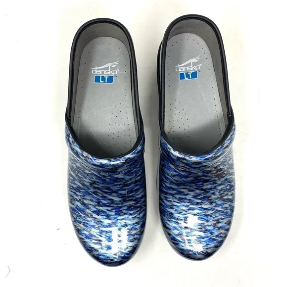 Dansko LT Pro Nurse Shoes Clogs Blue Waves Patent