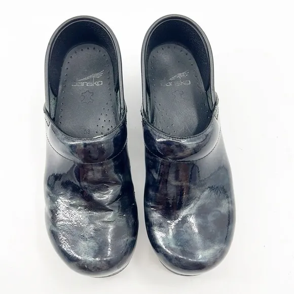 Dansko Marbled Patent Leather Women's Clogs Shoes Dark Blue Size 7.5-8 38