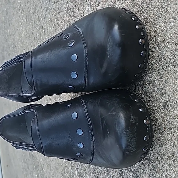 Dansko Ryder Clogs Black Leather Studded Block Heel Shoes Womens 41 US 10.5-11