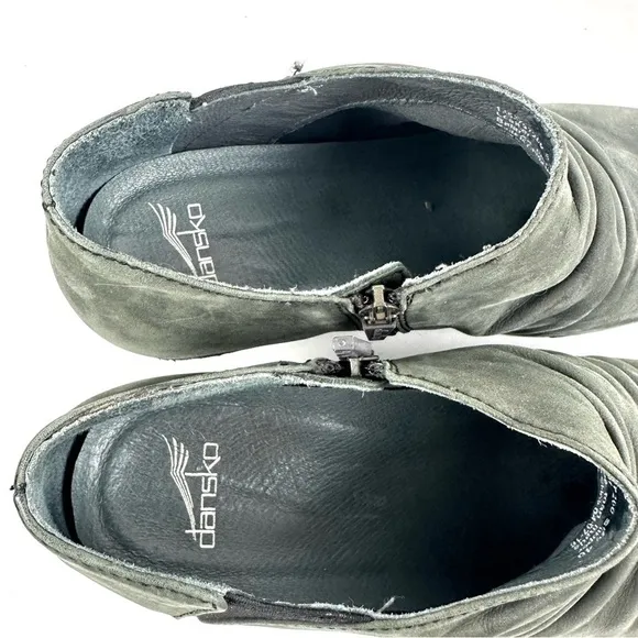 Dansko Sheena Shoes 40 Dark Gray Leather Slip On Slouchy Ruched Womens Bootie