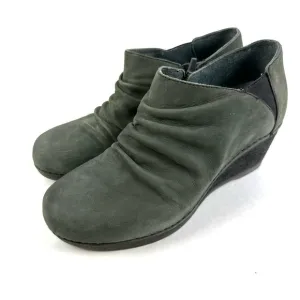 Dansko Sheena Shoes 40 Dark Gray Leather Slip On Slouchy Ruched Womens Bootie