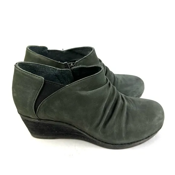 Dansko Sheena Shoes 40 Dark Gray Leather Slip On Slouchy Ruched Womens Bootie