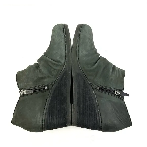 Dansko Sheena Shoes 40 Dark Gray Leather Slip On Slouchy Ruched Womens Bootie