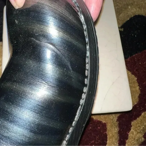Dansko Women’s Clogs Shoes Mules Black Patent Leather Silver Copper Stripes 41