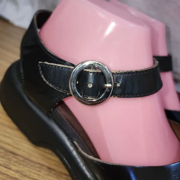 DANSKO Y2K Maryjane Look 9.5/10 Blk Leather Whimsygoth Side Buckle Chunky Shoes