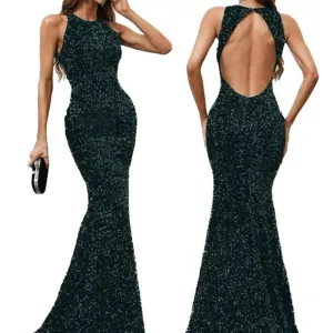 Dark green sequin prom dress