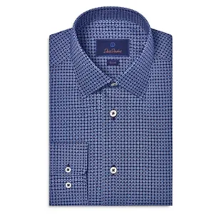David Donahue Medallion Slim Fit Dress Shirt Navy Size 16.5X34-35