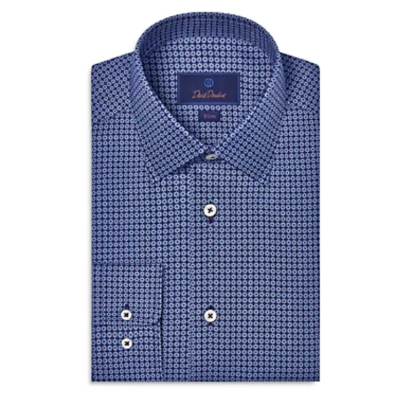 David Donahue Medallion Slim Fit Dress Shirt Navy Size 16.5X34-35