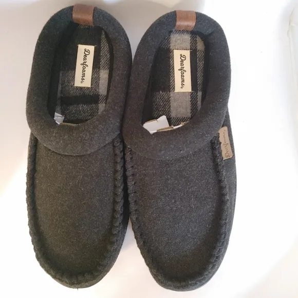Dearfoams Memory Foam Wool Blend Grey Gray Slippers M 9-10