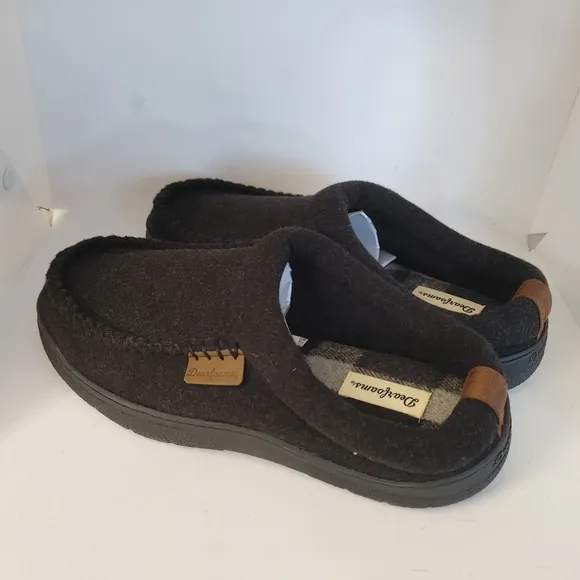 Dearfoams Memory Foam Wool Blend Grey Gray Slippers M 9-10