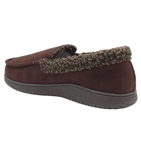 Dearfoams Men Alexander Slip On Loafer Slippers Size US L 11-12 Brown Faux Suede