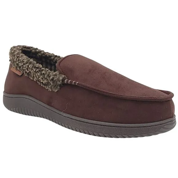 Dearfoams Men Alexander Slip On Loafer Slippers Size US L 11-12 Brown Faux Suede