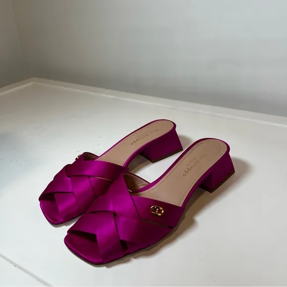 Dee Ocleppo Fuchsia Satin Cross-Strap Mules – Block Heel size 38.5