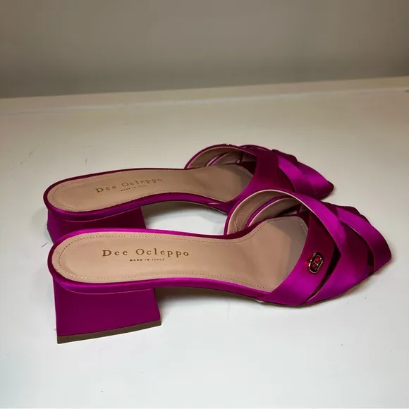 Dee Ocleppo Fuchsia Satin Cross-Strap Mules – Block Heel size 38.5