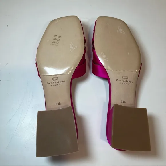Dee Ocleppo Fuchsia Satin Cross-Strap Mules – Block Heel size 38.5