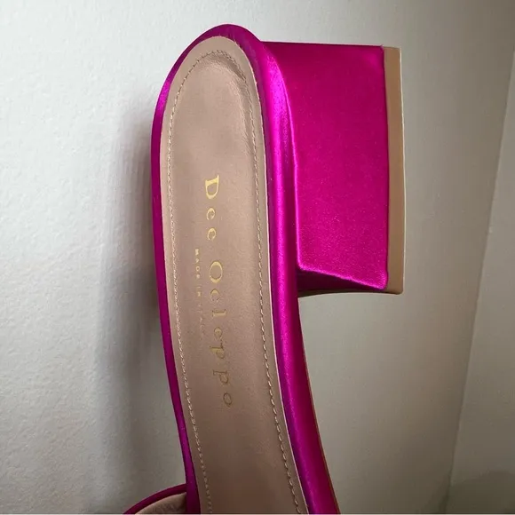 Dee Ocleppo Fuchsia Satin Cross-Strap Mules – Block Heel size 38.5