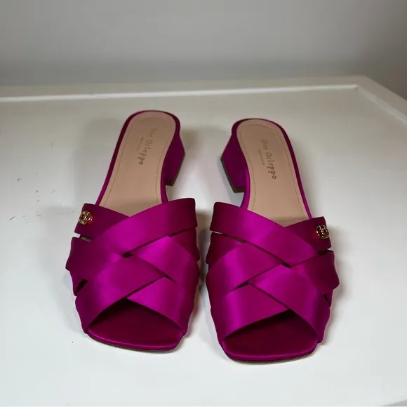 Dee Ocleppo Fuchsia Satin Cross-Strap Mules – Block Heel size 38.5
