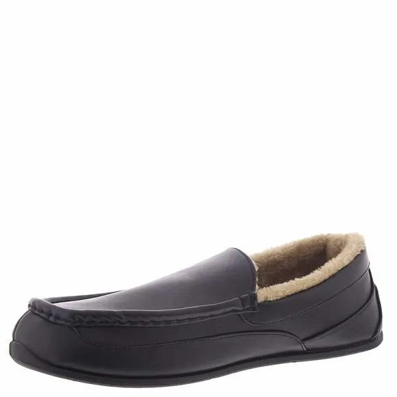 Deer Stags Men's Spun Slipper, Black Faux Leather, US Men's 9 Wide