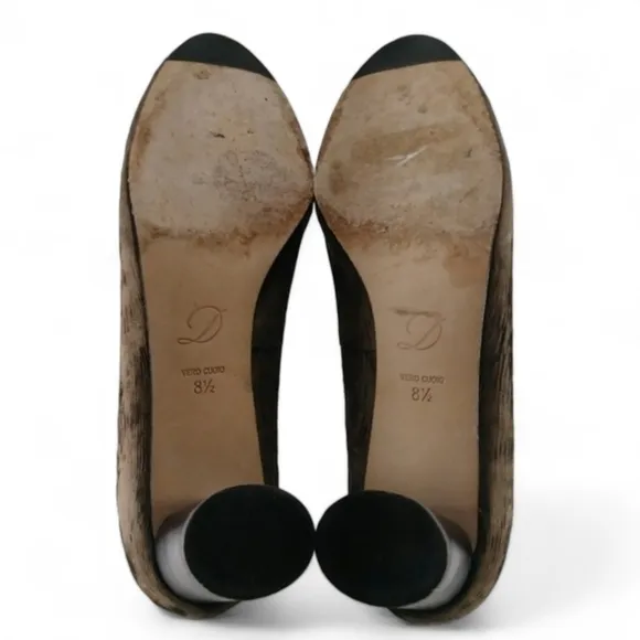 DELMAN Chunky Heel Textured Pumps Bow Sculpted Stacked Block Earthy Brown 8.5