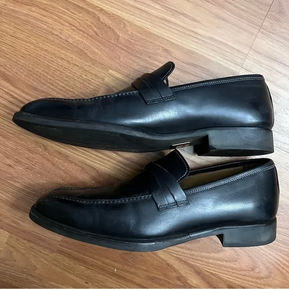 DI Bianco Mens Genuine leather Loafers Size 8 Black Dress Shoes Italian Derby