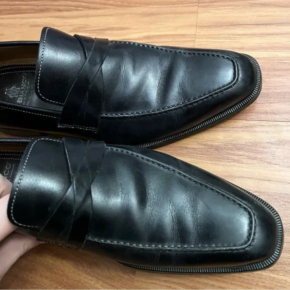 DI Bianco Mens Genuine leather Loafers Size 8 Black Dress Shoes Italian Derby