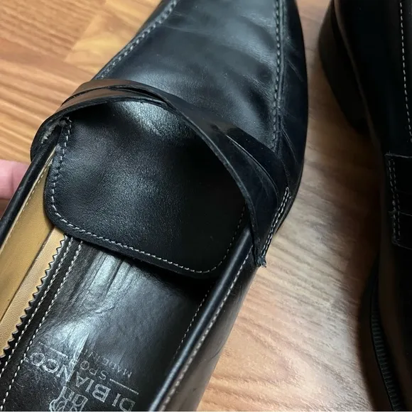 DI Bianco Mens Genuine leather Loafers Size 8 Black Dress Shoes Italian Derby