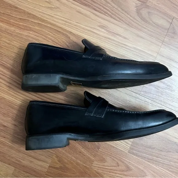 DI Bianco Mens Genuine leather Loafers Size 8 Black Dress Shoes Italian Derby