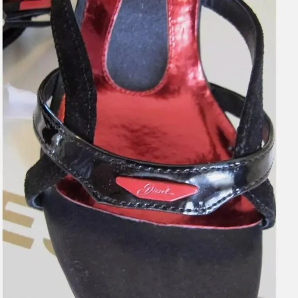 DIESEL WOMEN'S CASINO PUMP, BLACK PATENT LEATHER, SUEDE, RED INSOLE, Size 7