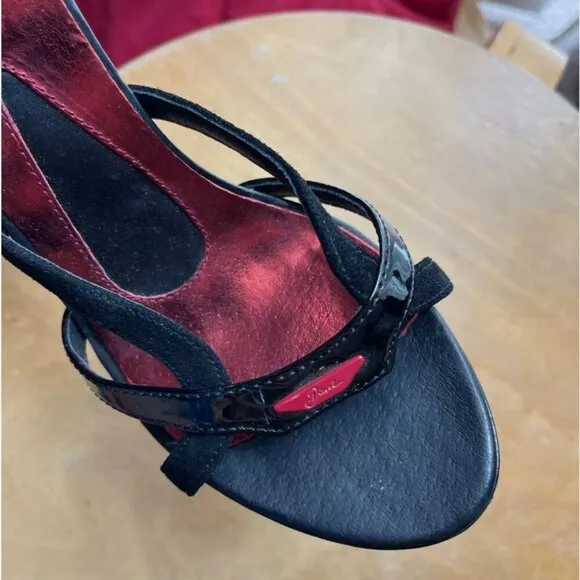 DIESEL WOMEN'S CASINO PUMP, BLACK PATENT LEATHER, SUEDE, RED INSOLE, Size 7