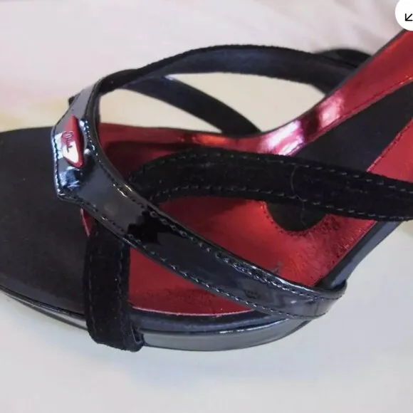 DIESEL WOMEN'S CASINO PUMP, BLACK PATENT LEATHER, SUEDE, RED INSOLE, Size 7