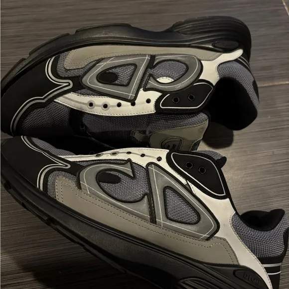 Dior Black and Gray Chunky Sneakers with Geometric Design