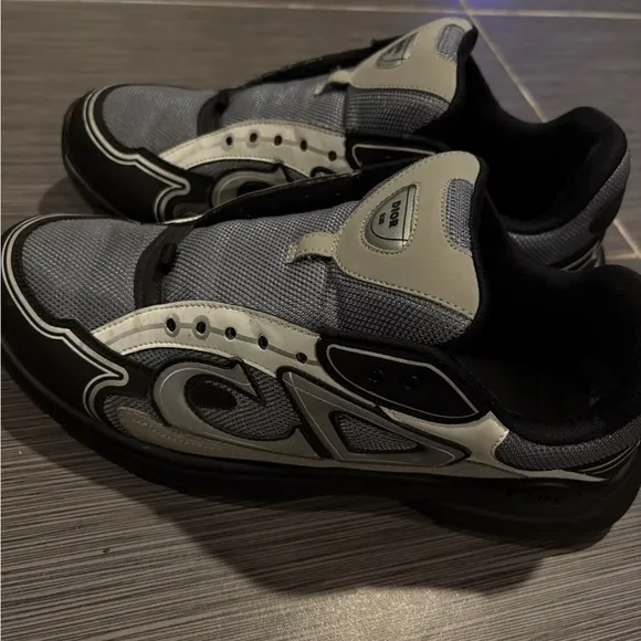 Dior Black and Gray Chunky Sneakers with Geometric Design