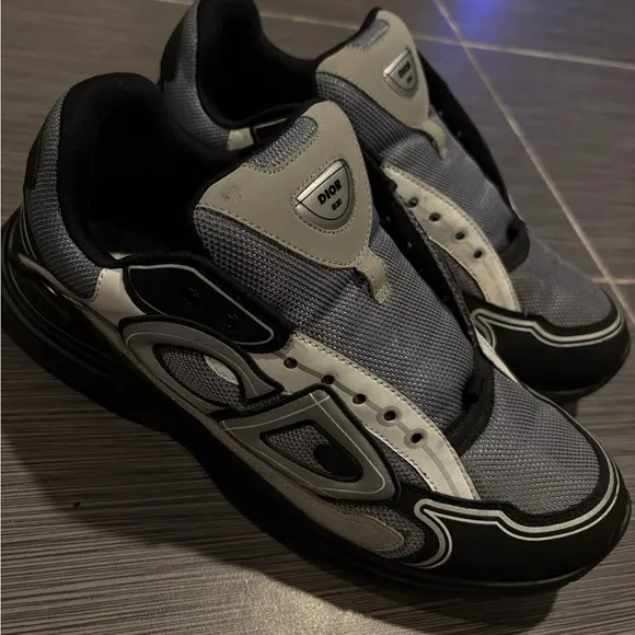 Dior Black and Gray Chunky Sneakers with Geometric Design